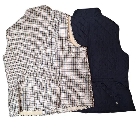 Talbots bundle of NWOT Women's XL quilted puffer vests plaid & Navy fullzip - Picture 2 of 9